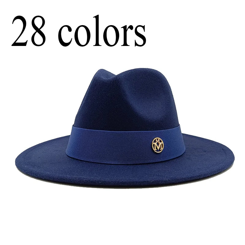 Navy blue men's fedora hat women's couple party fedora Panama hat unisex hat navy blue fedora gorras para hombres