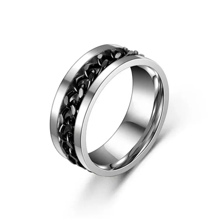 Stress Ring For Stainless Steel Rotatable Chain Fidget Metal Spinner Men Band Ring Jewelry Anillos De Hombres
