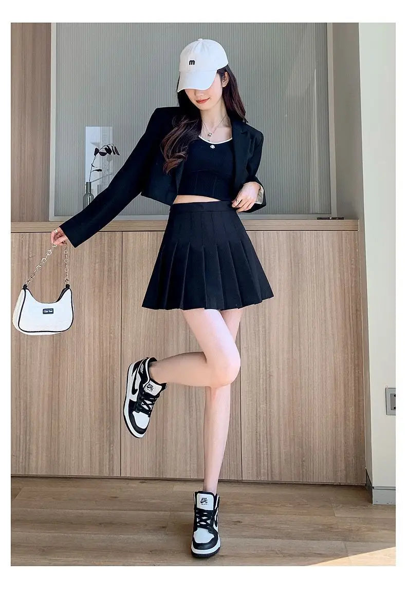 Preppy Style Women Pleated Skirts Summer High Waist Zipper Girls Dancing JK Mini Skirts Black Fashion Student A Line Faldas 2025