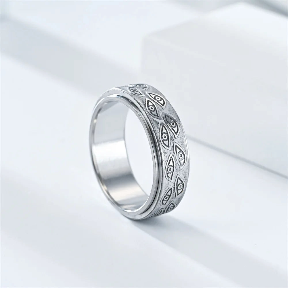 Demon Eye Rotating Anxiety Relife Spinning Ring For Men Anti Stress Stainless Steel Spinner Fidgets Joint Ring Anillo Hombres