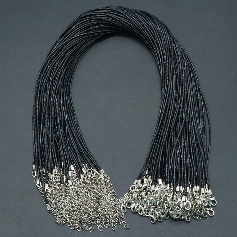 30pcs/Set 50cm Leather Rope Waxed Wire Necklace Rope Lobster Clasp Black Leather Pendant Lanyard Necklace Diy Jewelry Accessory