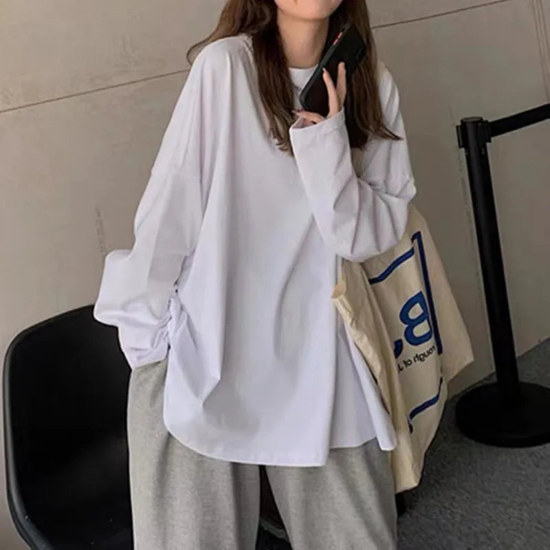 Spring Autumn Long Sve Women's Basic Sle Slim Fit Versatile Base Layer irt Korean Lazy Sle Top Trendy T-irt