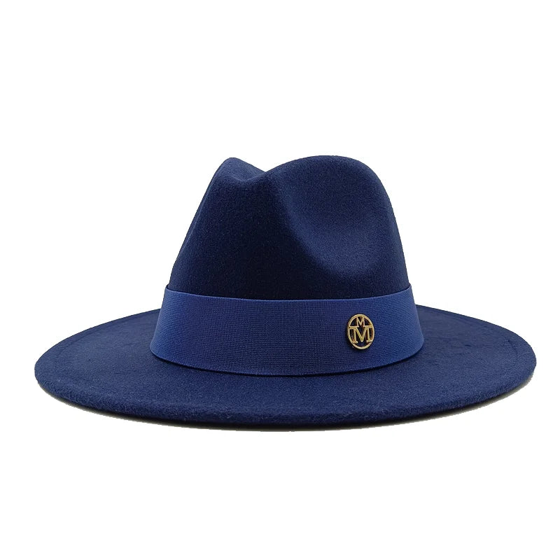 Navy blue men's fedora hat women's couple party fedora Panama hat unisex hat navy blue fedora gorras para hombres