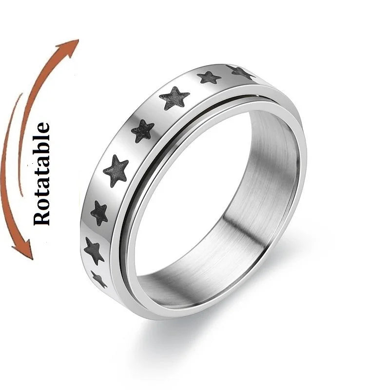 Titanium Steel Rotatable Chain Fidget Spinner Mens Rings Multifunction Anti Stress Knuckle Ring Accessories Anillo Hombres