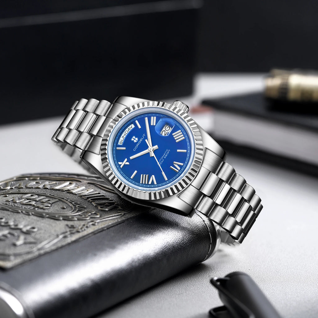 Corgeut automatisch mechanisch herenhorloge - 39/36mm Japanese movemen Saffierdatumweergave met vergrootglas - Reloj para Hombre