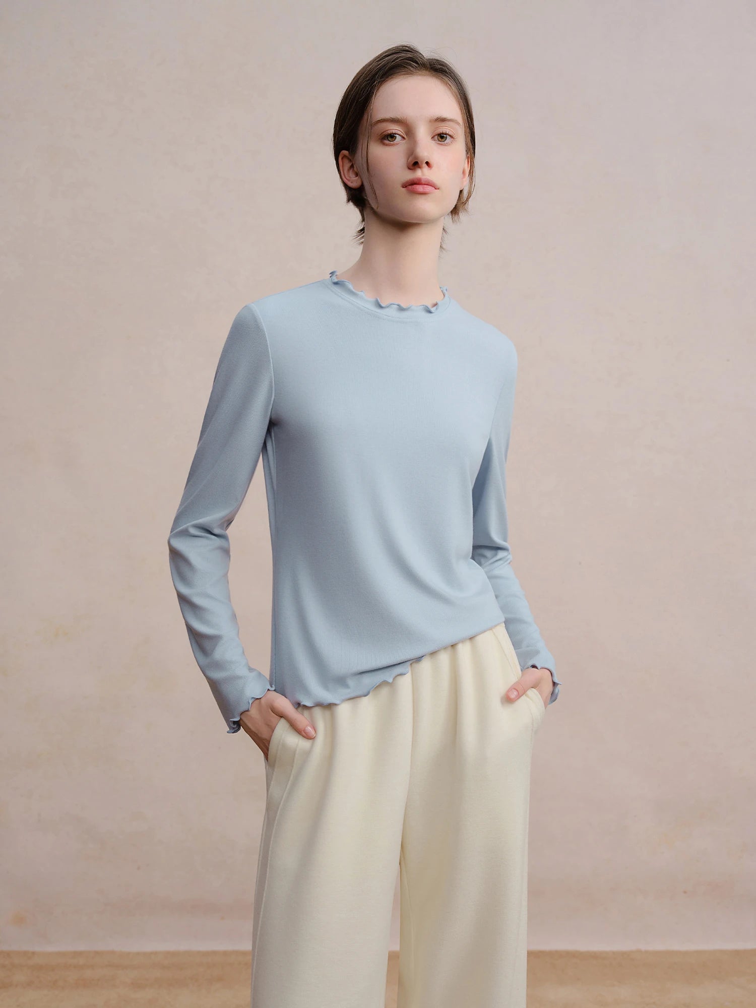 DUSHU Self-Heating Wool T-shirts Half-High Collar Soft Knit  Women's Longline Bralette Fall Winter Curvy Solid Color Pullovers