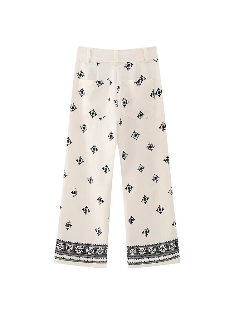 Vintage Women Loose Boho Linen Pants 2023 Summer Fashion Ladies Vocation Soft Embroidery Trousers Female Casual Bottoms Chic