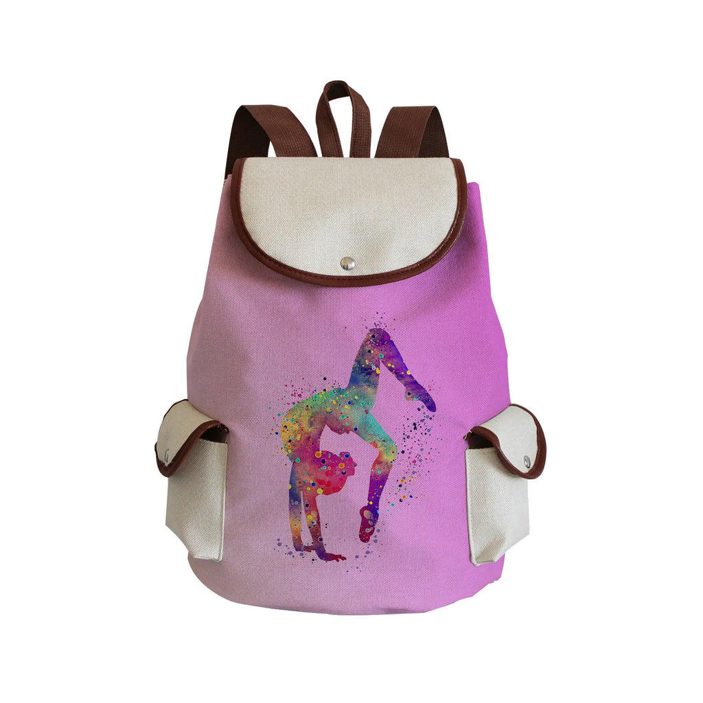 Watercolor Gymnastics Art Print Backpack Women Drawstring Bags Pretty Girls Daypack Gymnast Storage Bag for Travel Gift Portable