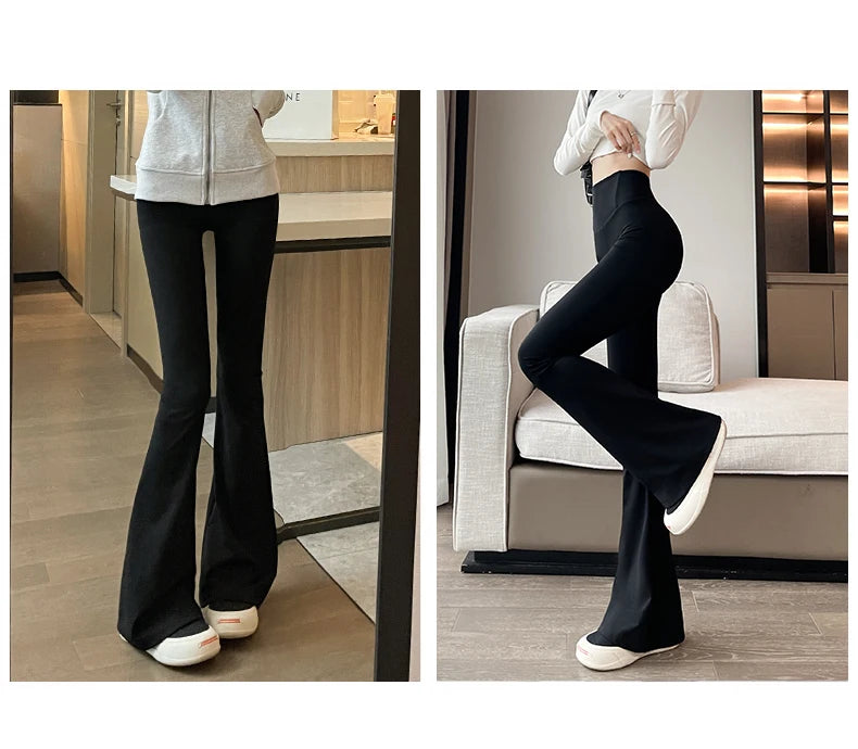 Shark Flared Pants for Women High Waist Skinny Black Casual Spring Autumn 2025 Dance Yoga Micro-Pull