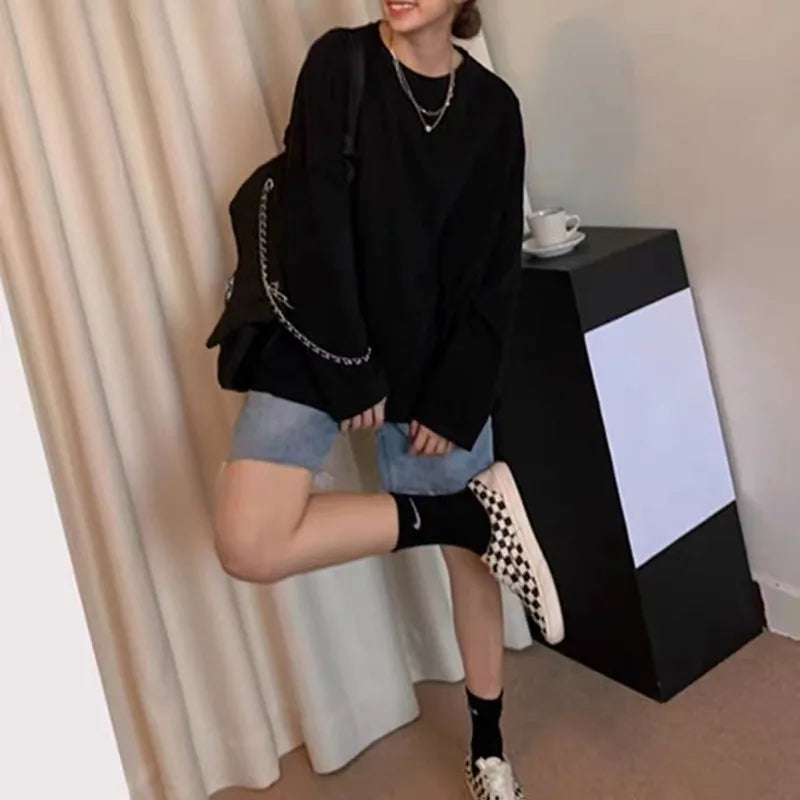 Spring Autumn Long Sve Women's Basic Sle Slim Fit Versatile Base Layer irt Korean Lazy Sle Top Trendy T-irt