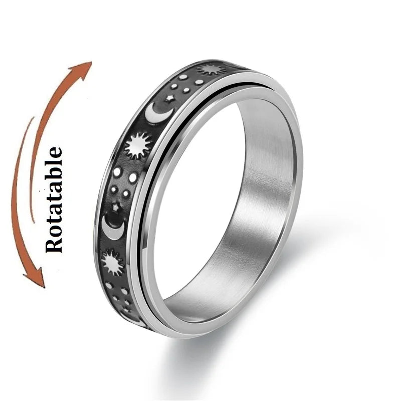 Titanium Steel Rotatable Chain Fidget Spinner Mens Rings Multifunction Anti Stress Knuckle Ring Accessories Anillo Hombres