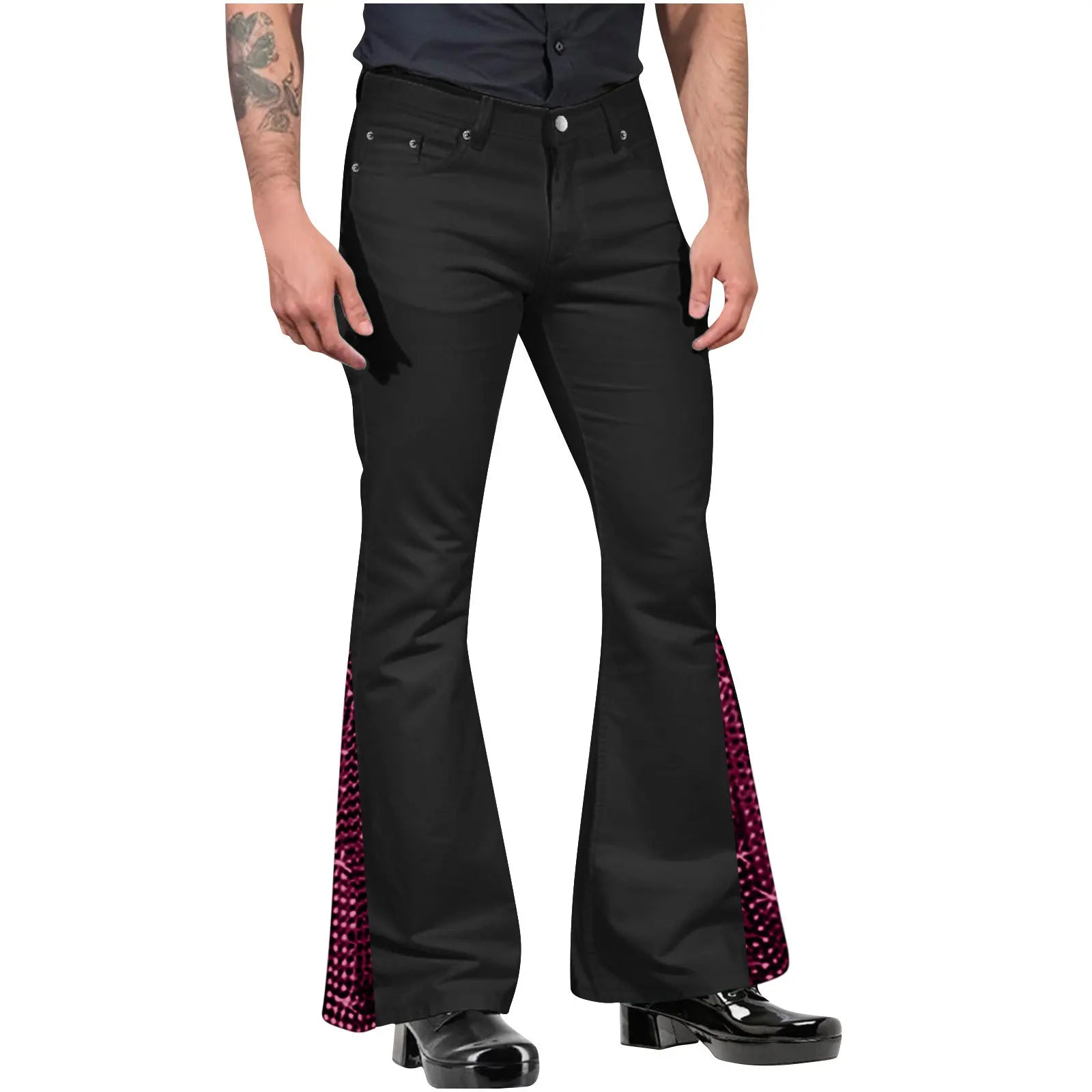 Retro-inspired Flared Pants Men's Vintage Bell Bottom Wide Leg Jeans Solid Color Stretchy Slim Fit Mid-rise for Fashionable