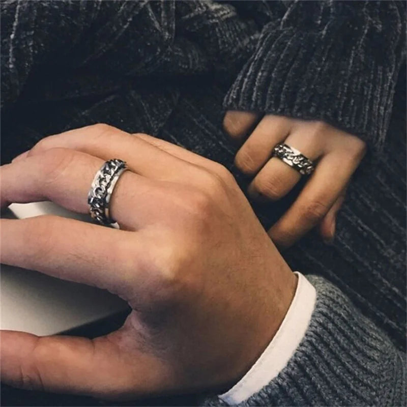 Spinning Anxiety Rings Free Shipping Items For Men Titanium Steel Rotatable Chain Fidget Joint Ring Jewelry Anillos De Hombres