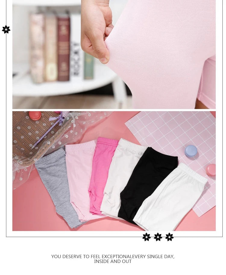 2Pcs Summer Solid Color Kids Leggings Girls Safety Shorts Cotton Leggings Girls' Beach Shorts Are Suitable For Children Age 2-13
