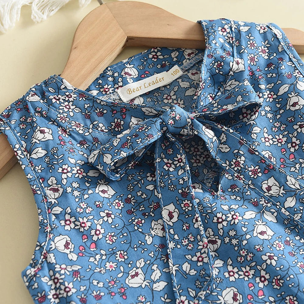 Melario Toddler Kids Baby Girl Floral Blue Blouse T-shirt Pants Summer 2PCS Suit Infant Girl Clothes 2-6 Years New Girls Outfits