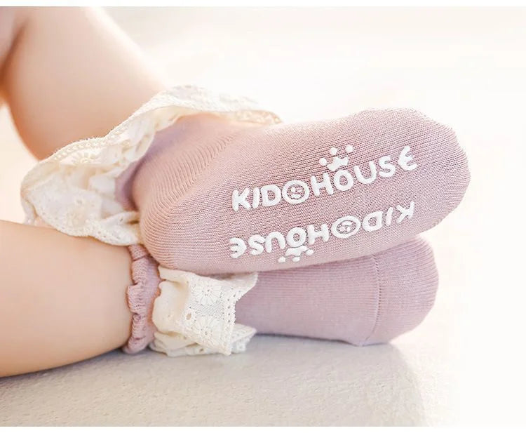 2Pairs/lot Baby Socks For Girls Spring Autumn Lace Princess Floor Newborn Socks Cotton Toddlers Infant Short Sock Anti Slip 0-3Y