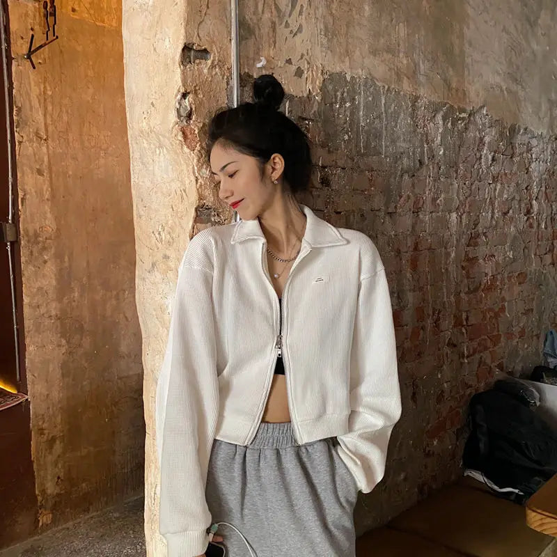 Sweatshirts Woman All-match Solid Zipper Trendy Korean Style Harajuku Ins Retro Autumn Casual Office Ladies Daily New Arrival