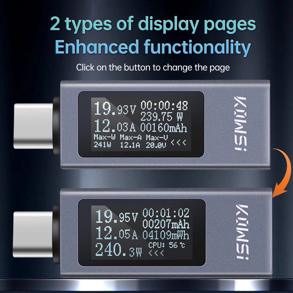 Type-C Current Voltage Capacity Phone USB Tester DC 4-30V 0-12A Power Meter Tester PD Mobile Power Detector Test