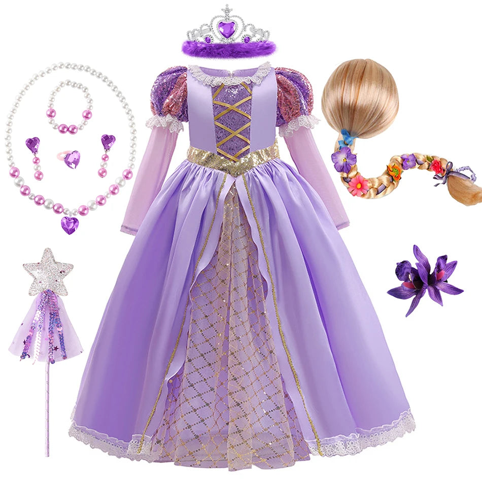 Rapunzel Dress Princess Costume Sets Children Birthday Carnival Halloween Party Fancy Girls Tangled Cosplay Clothes 2-10 Years
