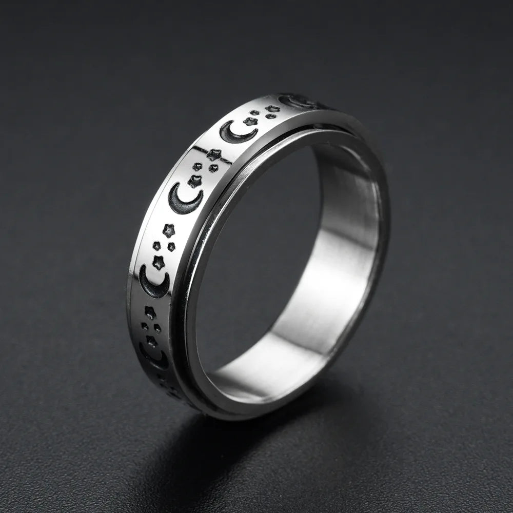 Titanium Steel Rotatable Chain Fidget Spinner Mens Rings Multifunction Anti Stress Knuckle Ring Accessories Anillo Hombres