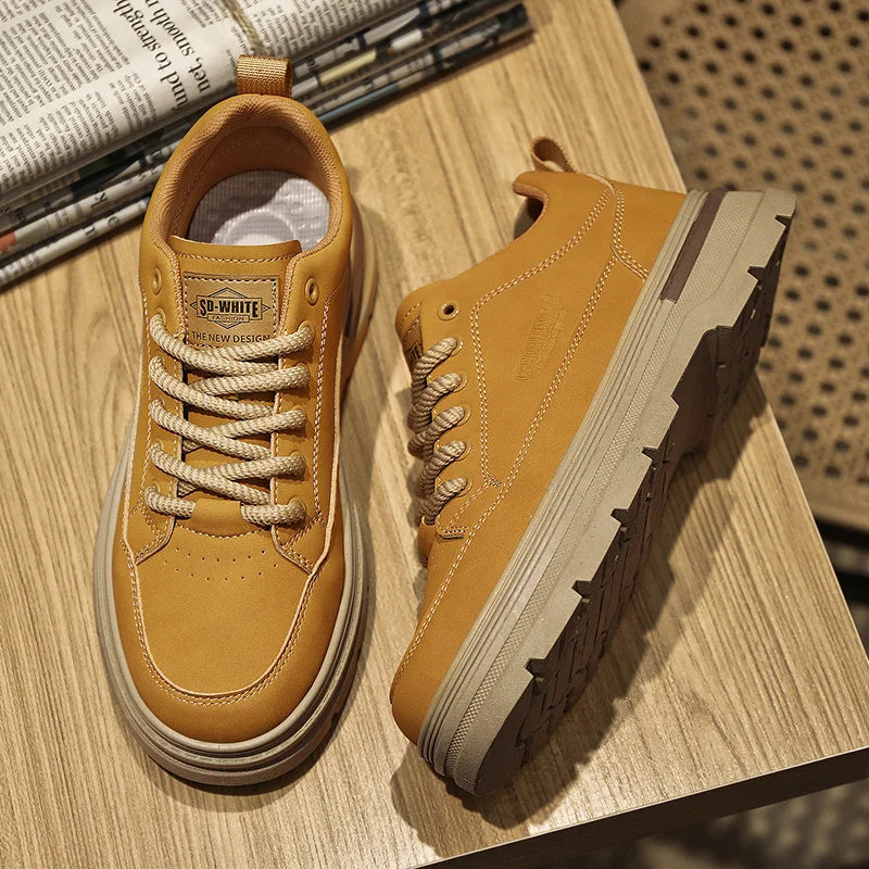 Men Leather Casual Shoes Outdoor Thick Sole Men Work Boots Comfortable Walking Sports Shoes for Men Designer Anti-Slip Men Shoes