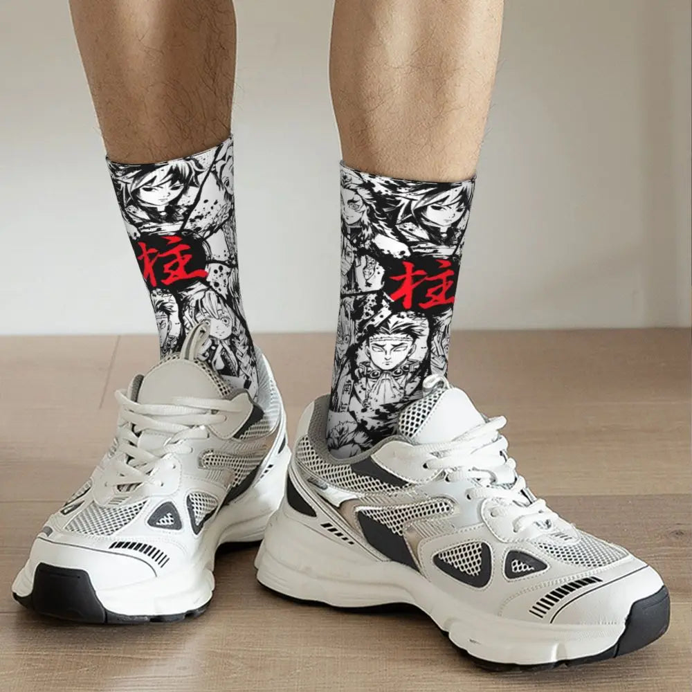 Custom Giyuu Tomioka Demon Slayer Men Women Crew Socks Unisex Kawaii Kimetsu No Yaiba Spring Summer Autumn Winter Dress Socks