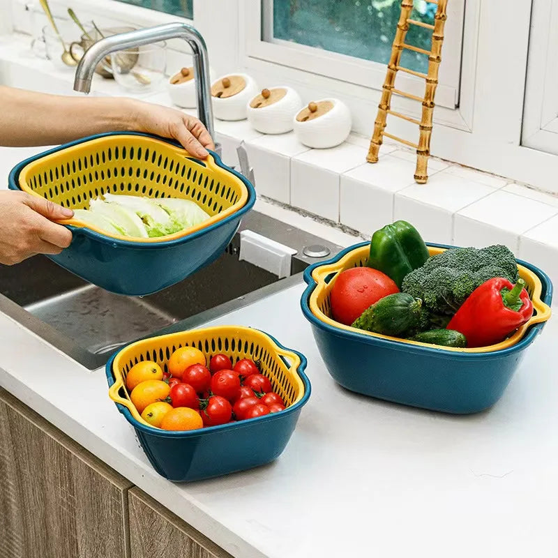 6-Piece Set/Double-Layer Draining Basket Kitchen Sink Strainer Basket Multifunctional Vegetable Washing Tool for Home Use