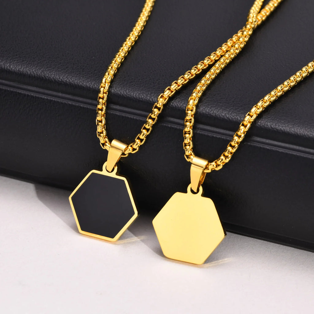 Simple Hexagon Necklaces for Men Boys,Waterproof Stainless Steel Geometric Pendant Collar, Black collar de hombres Jewelry