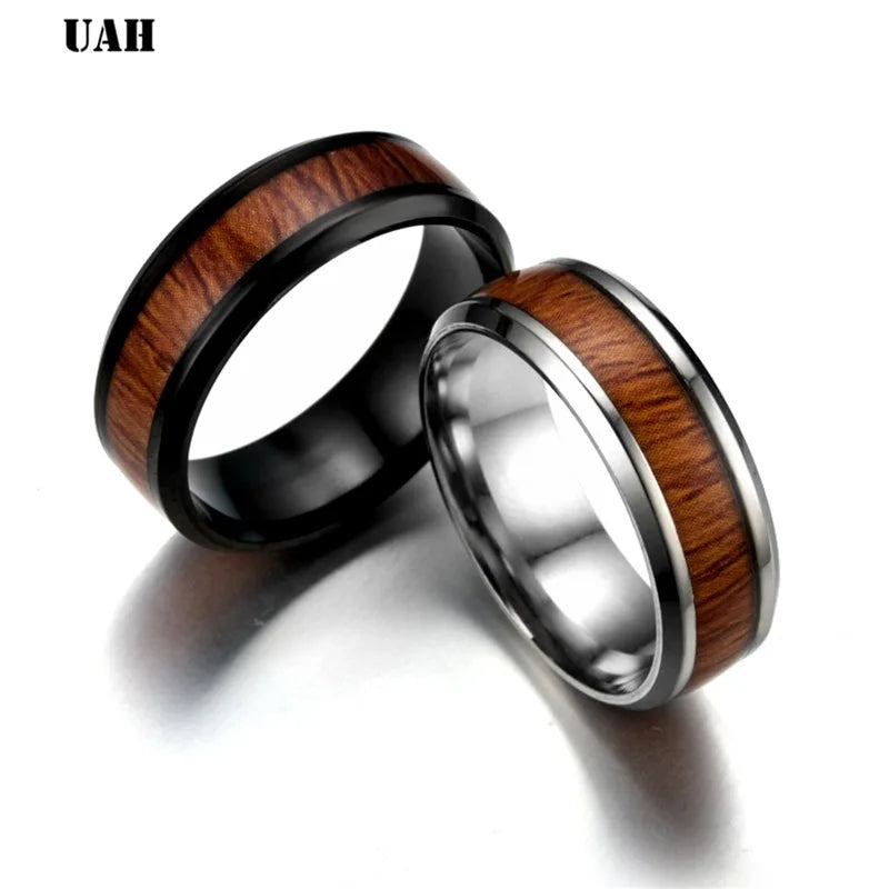 UAH Wood Grain Polishing Men Rings Middle 100% Tungsten Carbide Wedding Bands Multi-size Anillos para hombres Pierscienie