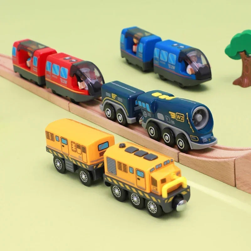 Interactive Playtime Joy Wooden Track Electric Train Toy with Magnetic Slot and Diecast Railway for Children