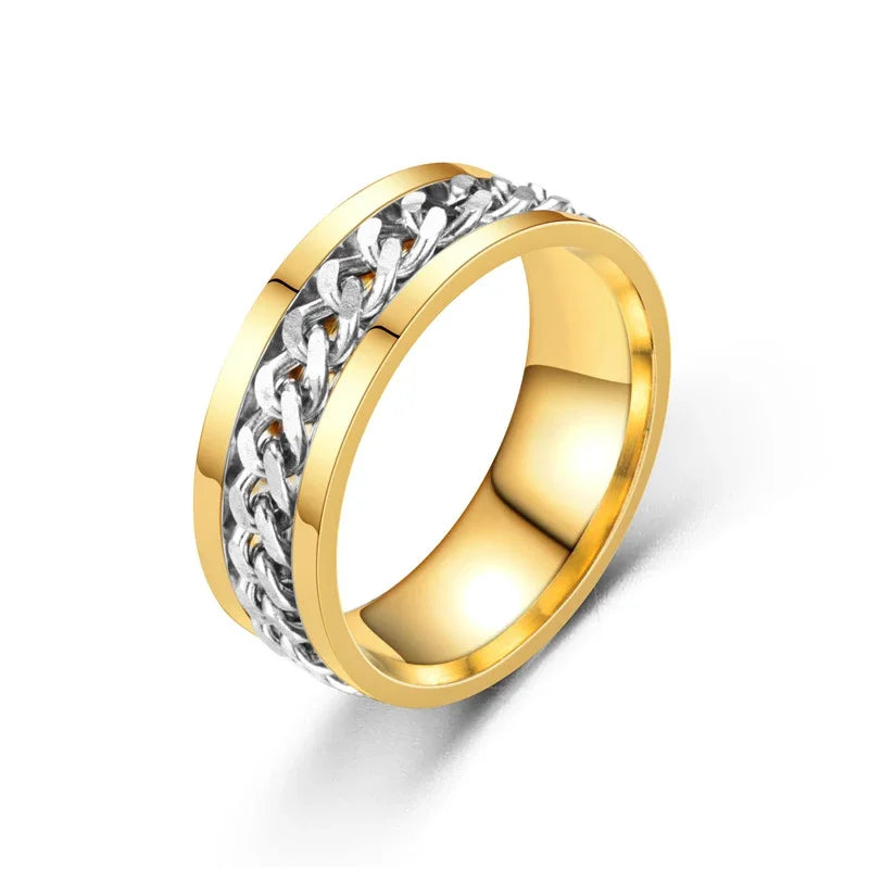 Stress Ring For Stainless Steel Rotatable Chain Fidget Metal Spinner Men Band Ring Jewelry Anillos De Hombres