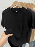 Solid color round-neck short-sleeved slim T-shirt for women 2026 summer and Europe new
