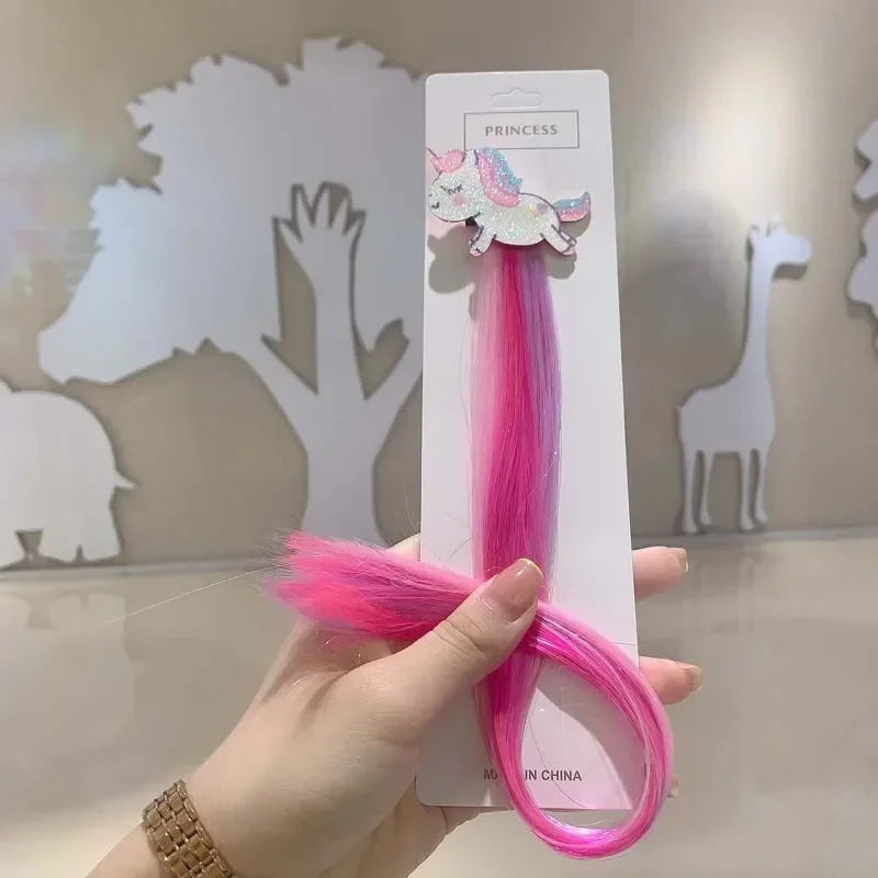Children Unicorn Colorful Wig Hairpins Hair Accessories Kids Girls Hairclip Fake Hair Twist Braid Headdress Hair Clips Barrettes