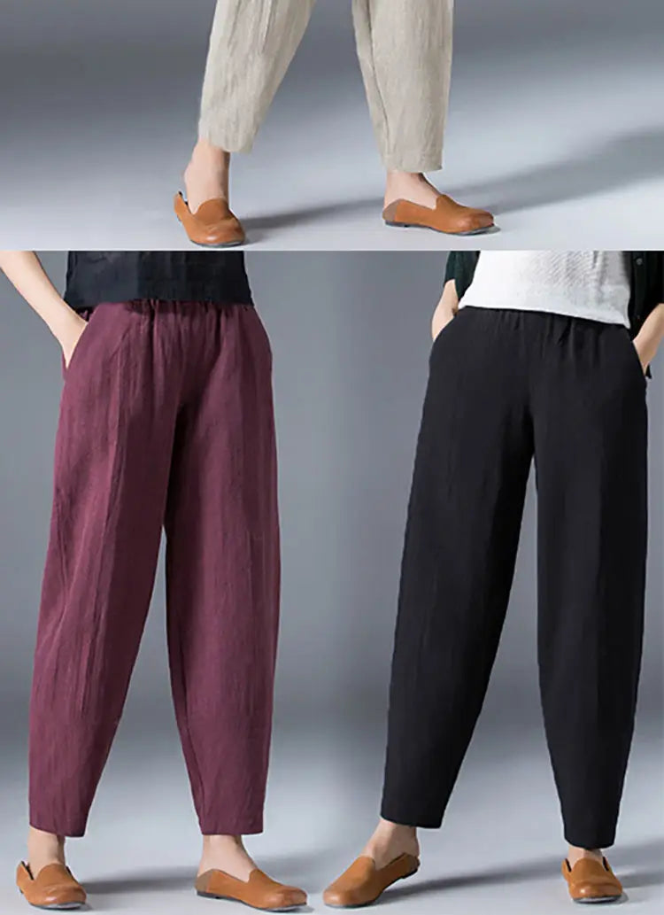 Cotton Wide Leg Pants Female Loose Oversized Solid Color Harem Summer Casual Elastic Waist Ankle-length Pants Women Clothing