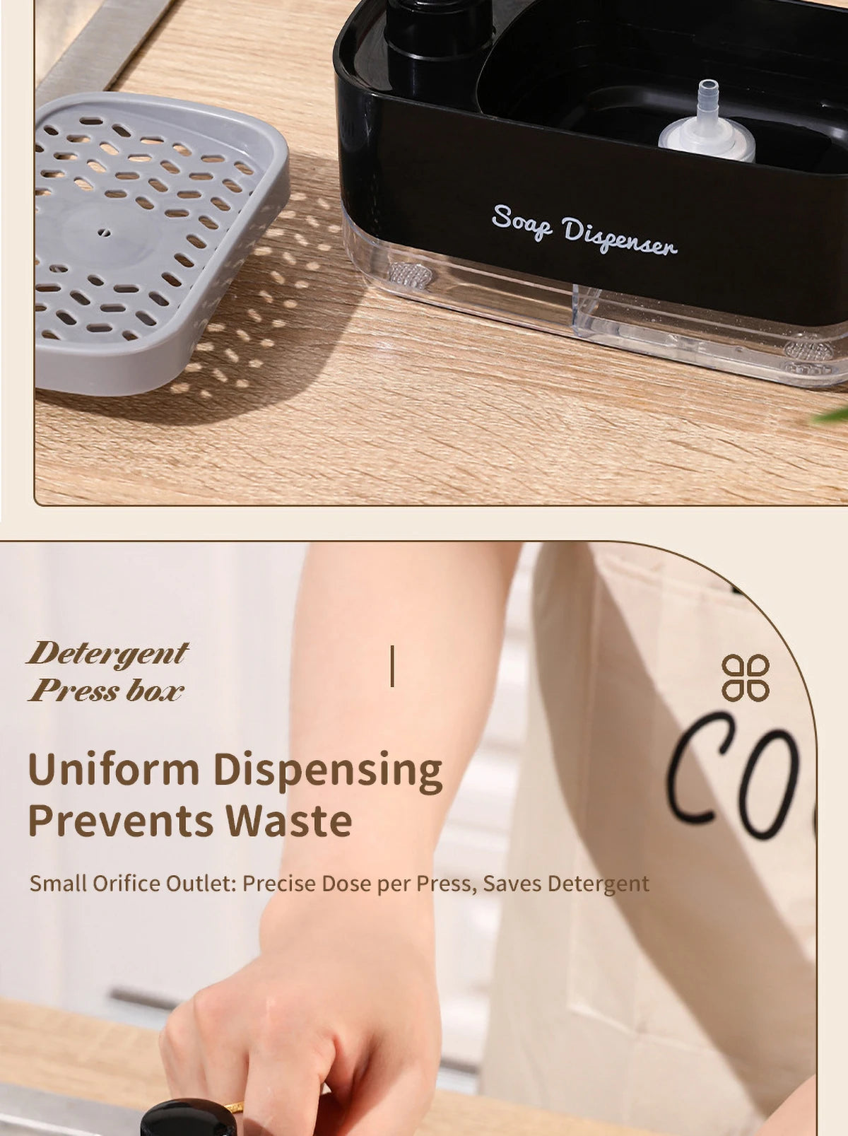 Dishwasher Dispenser, Press Type Manual Soap Dispenser, 2-in-1 Liquid Dispensing Methods, Easy to Detachable and Washable Sponge