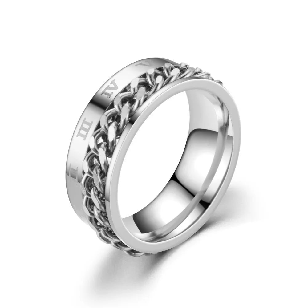 Titanium Steel Rotatable Chain Fidget Spinner Mens Rings Multifunction Anti Stress Knuckle Ring Accessories Anillo Hombres