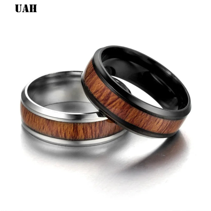 UAH Wood Grain Polishing Men Rings Middle 100% Tungsten Carbide Wedding Bands Multi-size Anillos para hombres Pierscienie