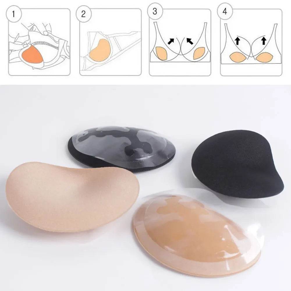 1 Pair Swimsuit Bikini Padded Paste Small Bust Thicker Padding Breathable Insert Sponge Bra Self-adhesive Invisible Chest Pads