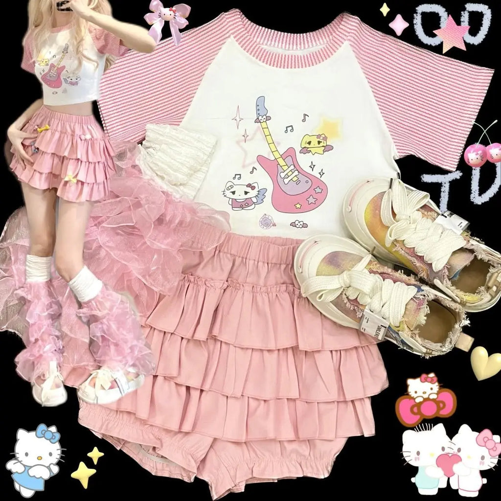 Puffy Cake Mini Skirts Women Ruched Ruffle High Waist Solid All-match Sweet Lovely Girls College Harajuku Trendy Streetwear Ins