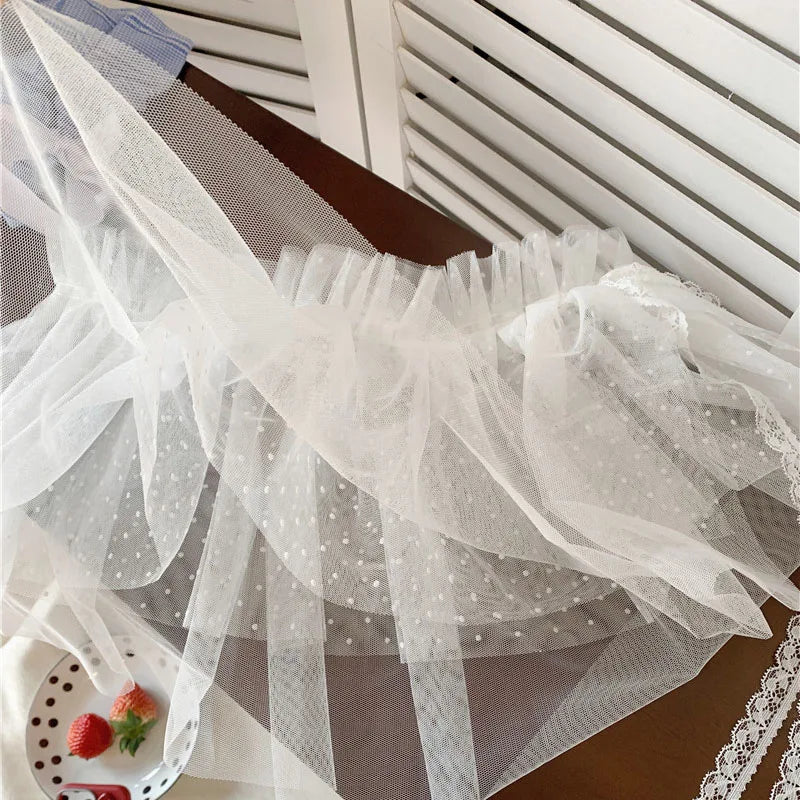 Elegant Polka Dot Lace Embroidery White Lace Half Skirt Women's Design Layered Short Skirt Korean High Waist A-Line Skirt Apron