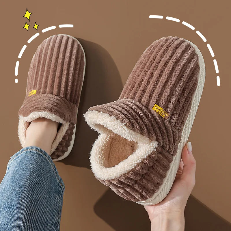 Bebealy Winter Fur Men Slippers Men Shoes Outdoor Nonslip Short Plush Men Slippers Casual Fuzzy House Ankle Men Boots Flat Shoes