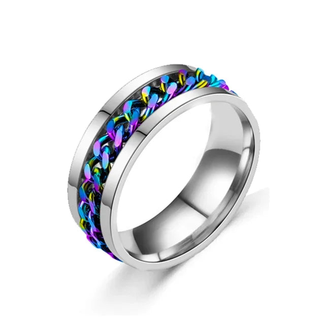 Stress Ring For Stainless Steel Rotatable Chain Fidget Metal Spinner Men Band Ring Jewelry Anillos De Hombres