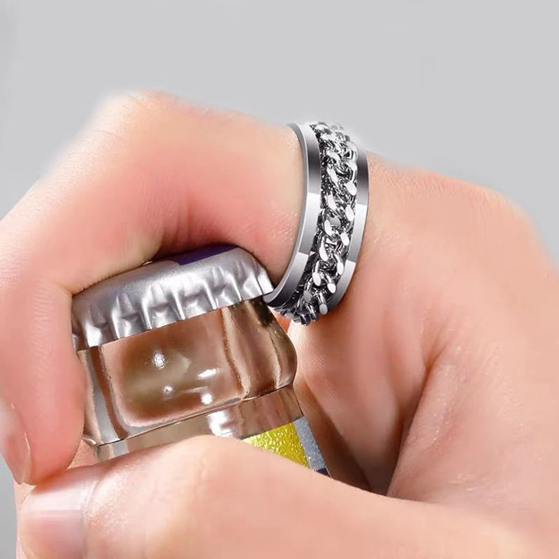 Stress Ring For Stainless Steel Rotatable Chain Fidget Metal Spinner Men Band Ring Jewelry Anillos De Hombres