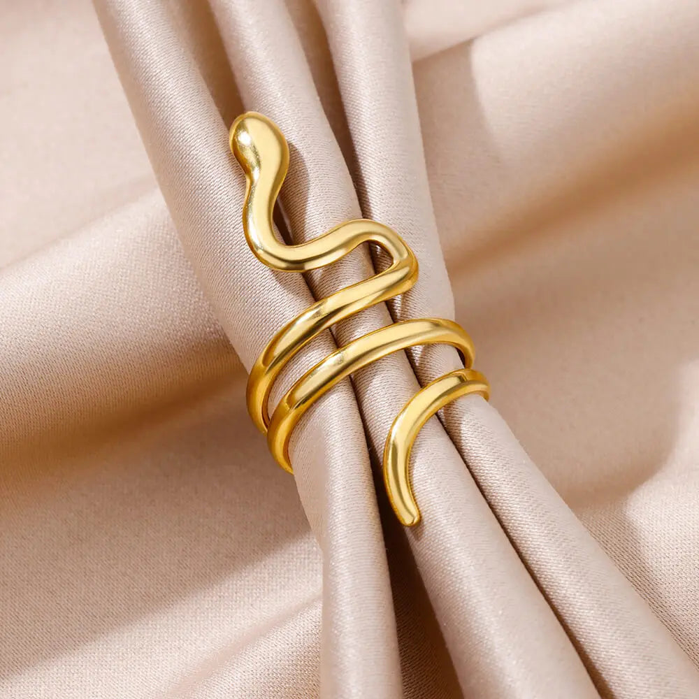 Snake Rings for Women Men Waterproof Stainless Steel Ring Gothic Gold Color Couple hombres Aesthetic Jewelry anillos mujer