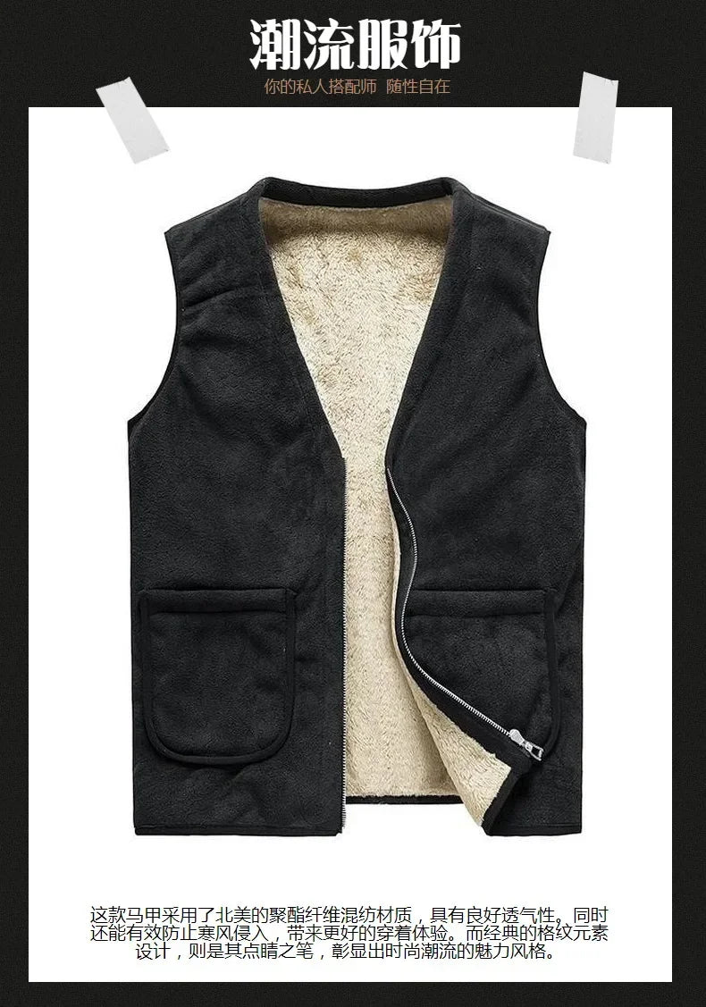 lamb cashmere waistcoat for men Brand Winter Jacket Men Vest Men Zipper Mens Jacket Sleeveless Casual Winter Waistcoat Men S-8XL