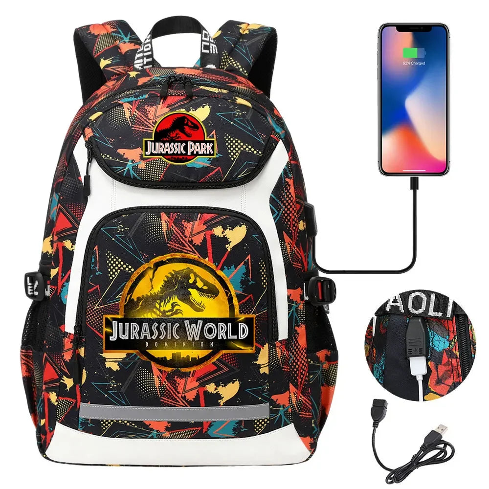 Jurassic World Park Dinosaur Girls Boys Kids School Book Bags USB Teenagers Schoolbags Women Men Laptop Travel Backpack