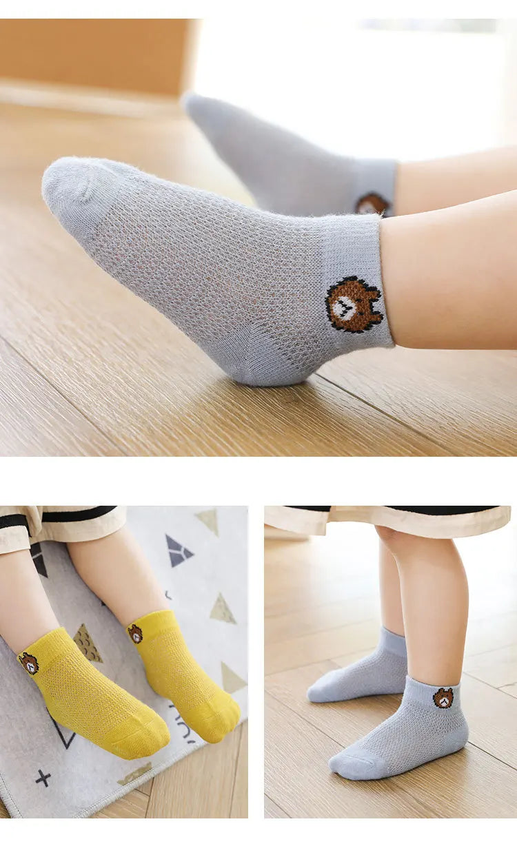Girls Summer Mesh Thin Sock Cotton Baby Short Socks 5 Pairs Toddler Boys Kids Children Colorful Socks 5 pairs WMF043