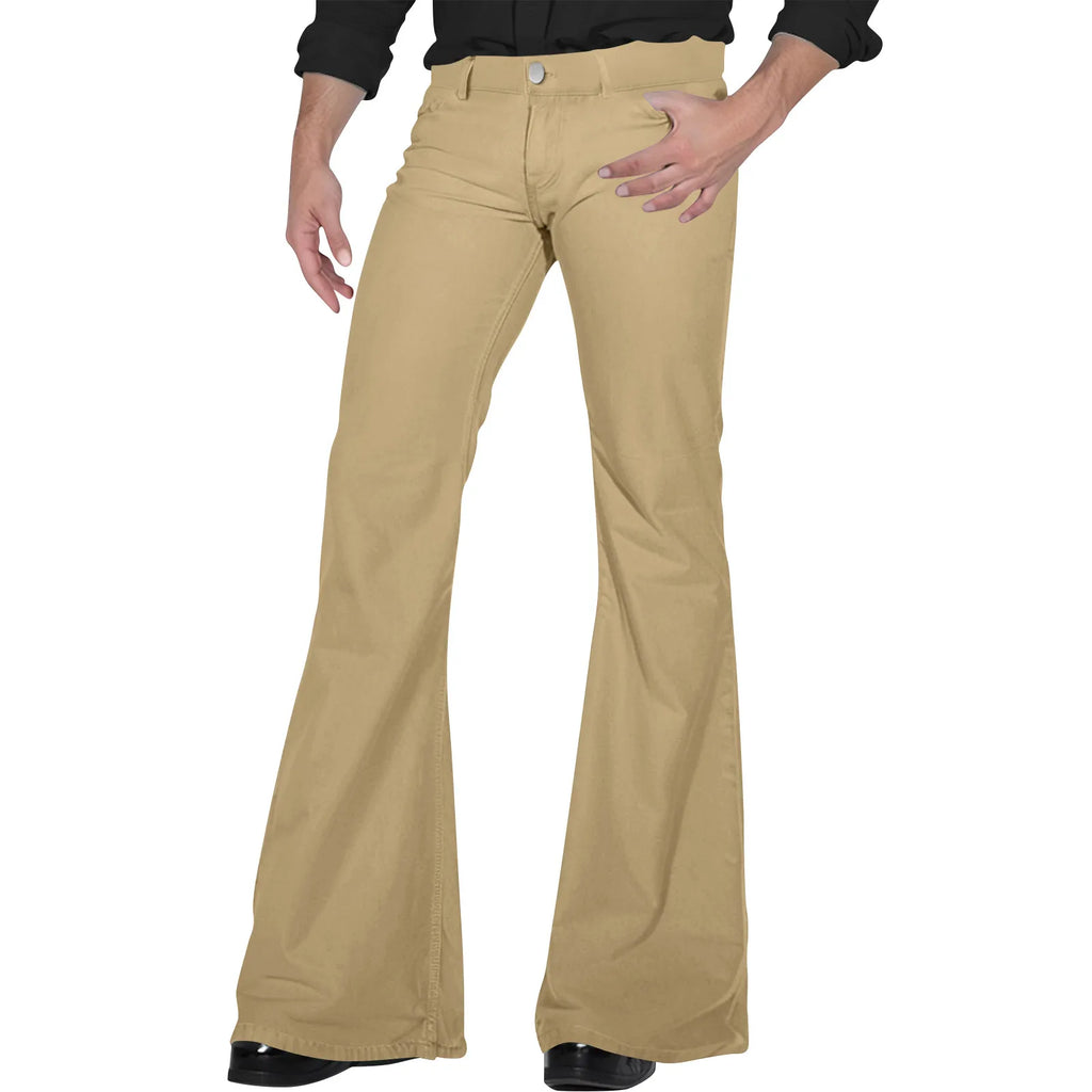 Flare Pants Men Spring Solid Color Daily Simple Classic Trousers Chic Comfortable Hip Hop Mopping Bottoms Disco Flared Pants