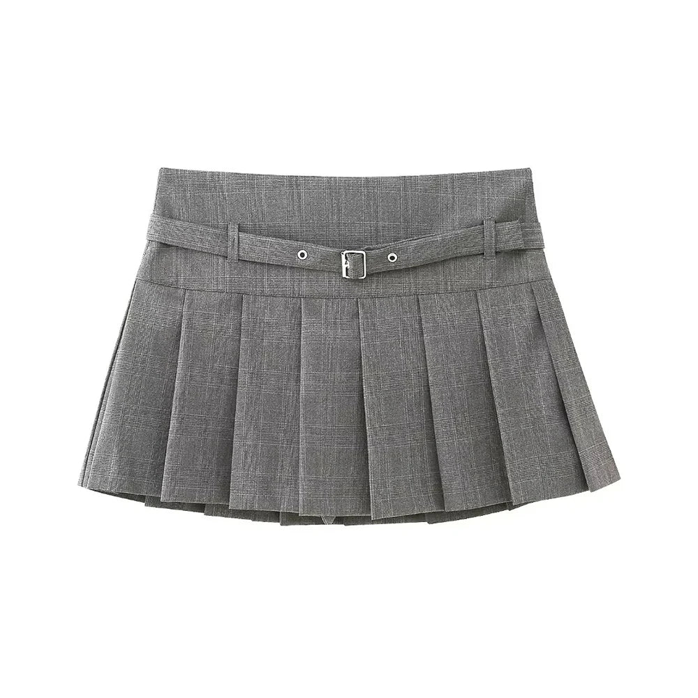 Pleated Shorts Skirts for Women, With Belt,Side Zipper, Mid Waist, Female Skort,Fashion