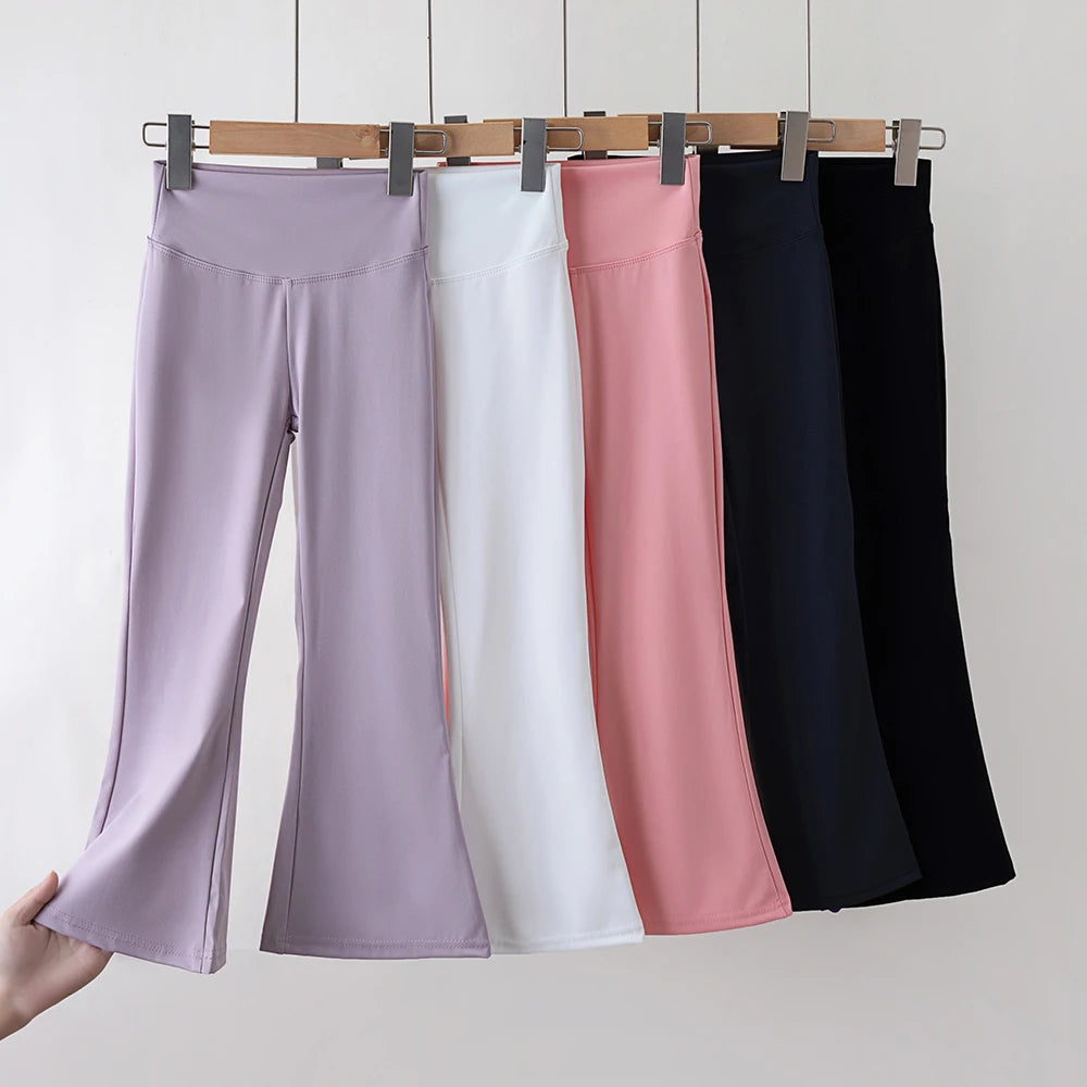 Girls Flared Pants High Waist 2024 Yoga Leggings Teenagers Stretch Elastic Waistband Kids Sportswear Trousers Autumn Spring